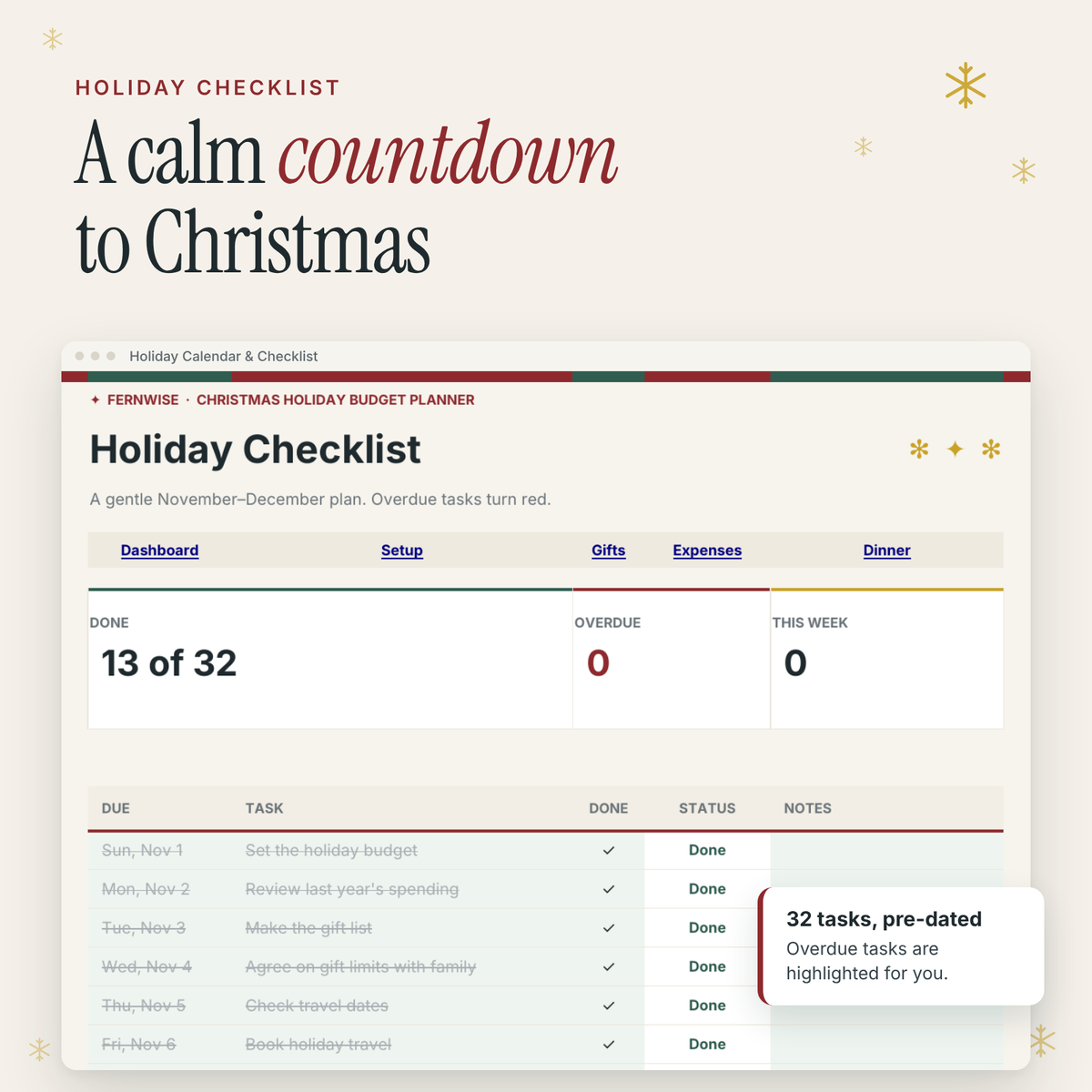 Christmas Holiday Budget Planner – Excel & Google Sheets
