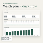 Net worth tracker spreadsheet with month-by-month chart